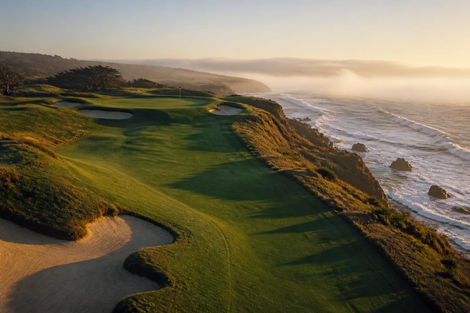 Coastal links fairway at sunrise